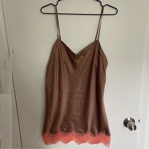 INC International Concepts Brown camisole with Coral Lace